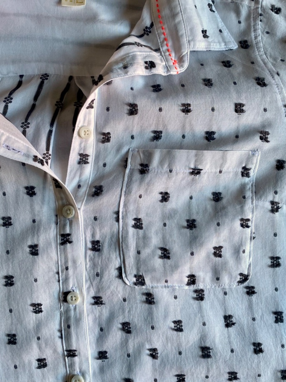 Anthropologie Maeve long sleeve white cotton w/ black clipped dots blouse Sz 12 - Picture 12 of 13
